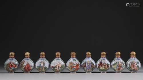 Copper foetus yellow colored enamel to 18 ROM snuff bottles....