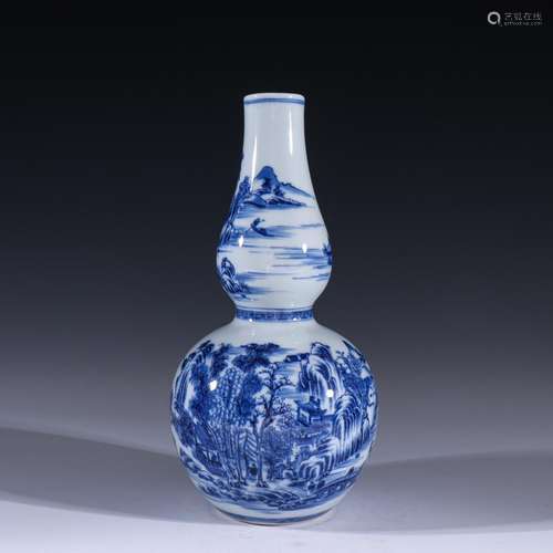 Blue and white gourd bottle landscape charactersSpecificatio...