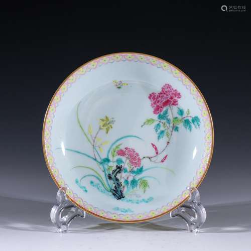 Lemon yellow glaze pastel flowers traySpecification: 18.3 cm...