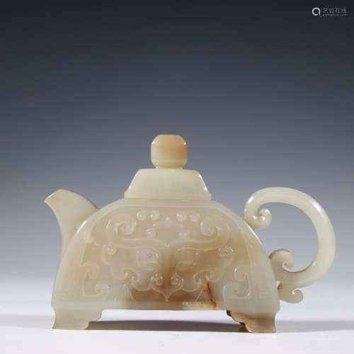 Hetian jade connoisseurs 鬄 beast grain teapotSpecification:...