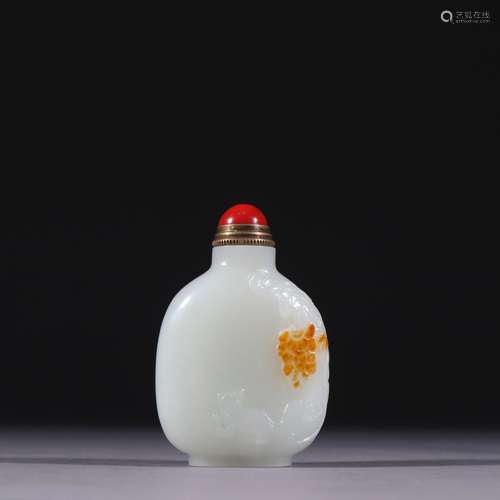 Hetian seed makings carved squirrel grape grain snuff bottle...