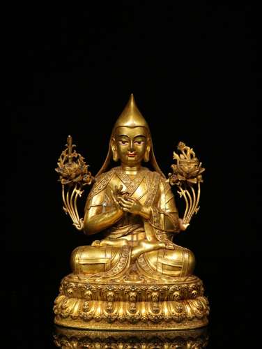 .Copper and gold refined copper casting tsongkhapa Buddha fu...