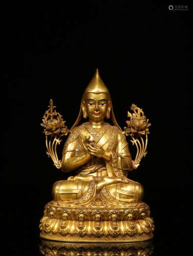 .Copper and gold refined copper casting tsongkhapa Buddha fu...