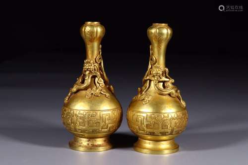 : a pair of copper and gold dragon continuously garlic bottl...