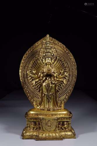 : copper and gold of guanyin stands resemble48 cm long 29 cm...
