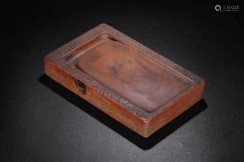 Moire inkstone: 钱咏, old pitSize: 2.9 cm high 11.3 x 18.2 c...