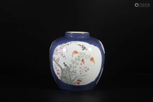 , "" blue glaze colour medallion powder enamel pot...