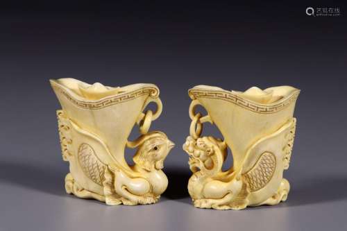 :.chinese longfeng bearing cup a pairLong and 6.4 cm wide an...