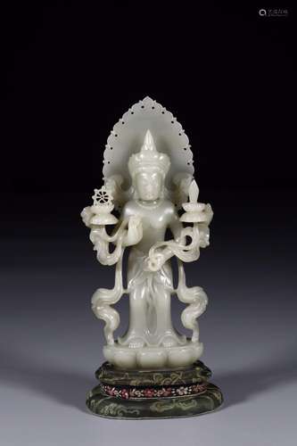 Hetian jade tara stands resembleLength 9.4 cm width 4 cm hig...