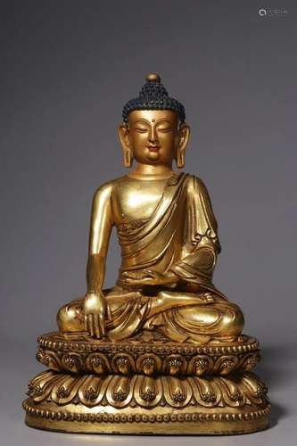 Bronze gilded statue of Sakyamuni in the Qing Dynasty