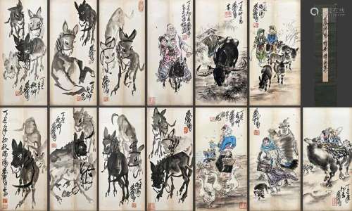 Huang Zhou (figure and donkey), double-sided, six-page album