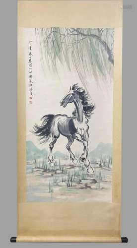 In modern times, Xu Beihong's paper-based landscape stan...