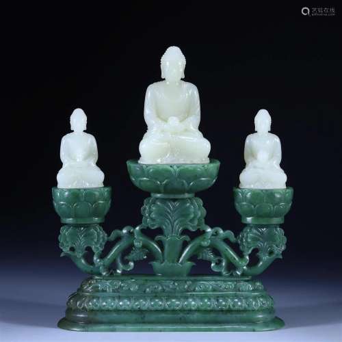 In the Qing Dynasty, Hotan Jade, a set of jade base, white j...