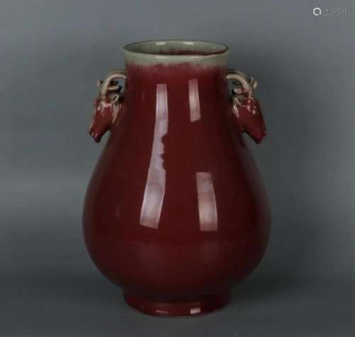 In the Qing Dynasty, the two deer with red glaze were honore...