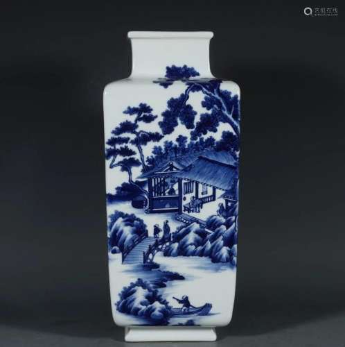 In the Qing Dynasty, the blue and white landscape figures we...