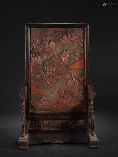 In the Qing Dynasty, the story screen of rosewood inlaid wit...