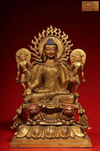 In the Qing Dynasty, bronze gilded Tathagata seated
