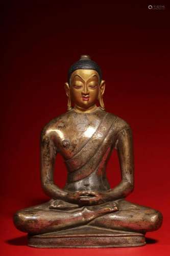 In the Qing Dynasty, the bronze silver statue of Sakyamuni B...