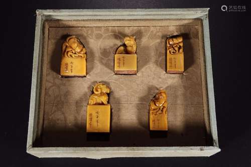 Five items of a set of shou tian across the sealSize: 3.2 cm...