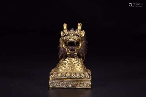 Four side seal: copper and gold dragonSize: 6.8 cm high 10 c...