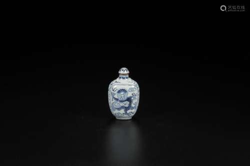 Blue and white dragon, "" copper foetus snuff bott...