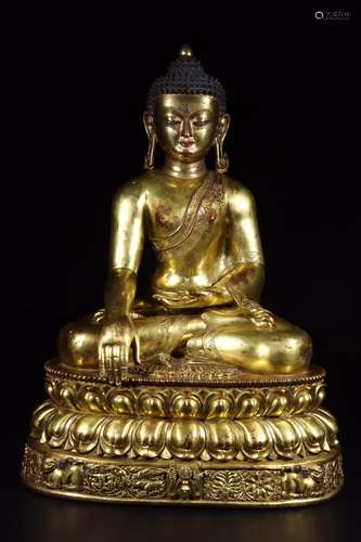 : copper gilding, shakyamuni Buddha statueSize: 43 cm wide a...