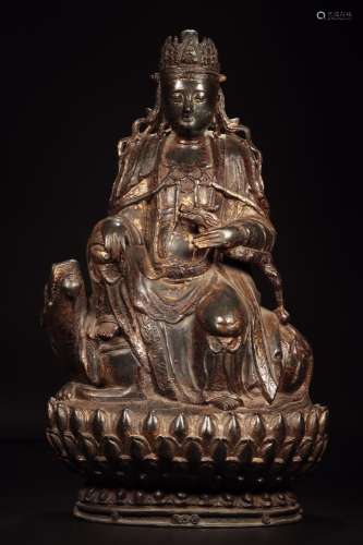 Jin Wenshu bodhisattva statue, bronze paintSize: 25.5 * 20 *...