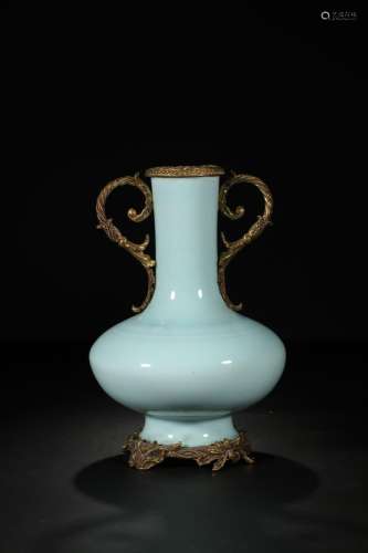 , "" sky blue glaze BaoJinChang flaskSize: 34 ear ...