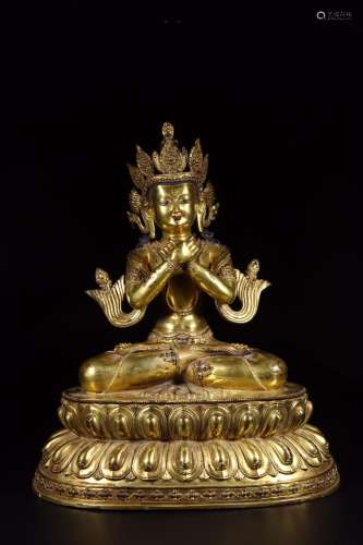 : copper and gold amida Buddha statueLong and 46.5 cm wide a...