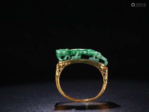 Abroad circumfluence, 18 k gold inlaid jade therefore, drago...