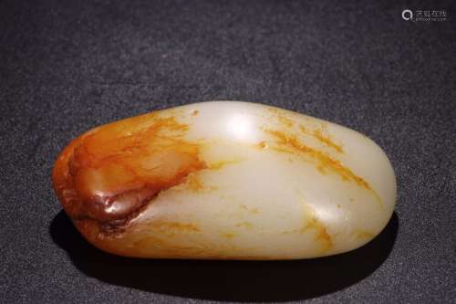 The original rock of hotan white jade with skinLong 10 cm wi...