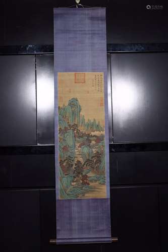 : "edson dico minga" green landscape silk scroll v...