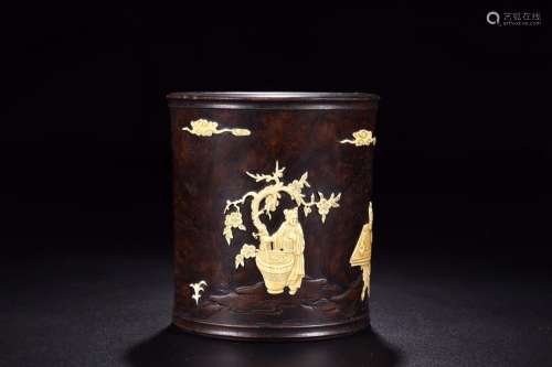 : stories of red sandalwood inlaid teeth cross pen container...