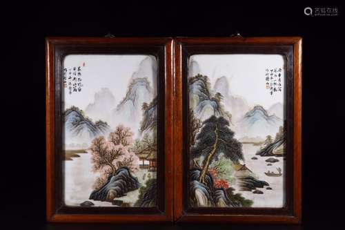 : pastel landscape porcelain plate wall hanging a pair24 cm ...