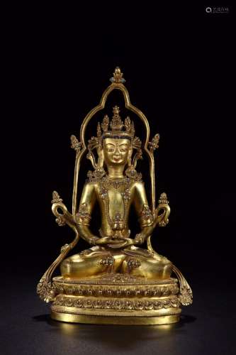 : copper and gold longevity Buddha statueLong and 18.5 cm wi...