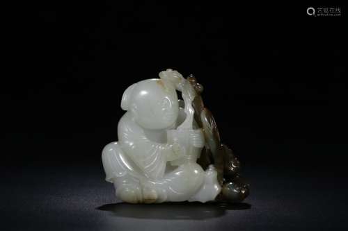 : hetian white jade longevity and fertility6.4 cm high, 7.3 ...