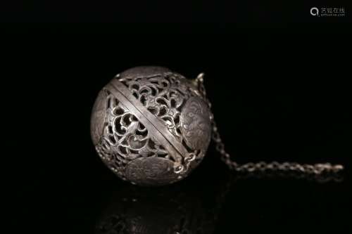 , silver aroma ball, subject, birds and flowers, decorative ...