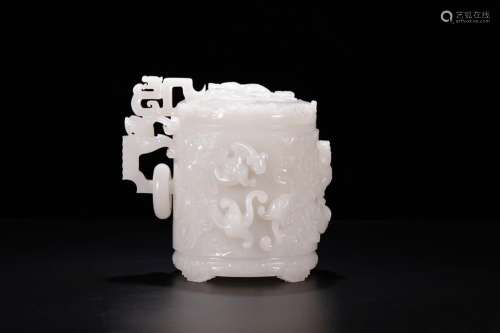 , hotan white jade longnu cover cupSize: 16 17 cm wide, heav...