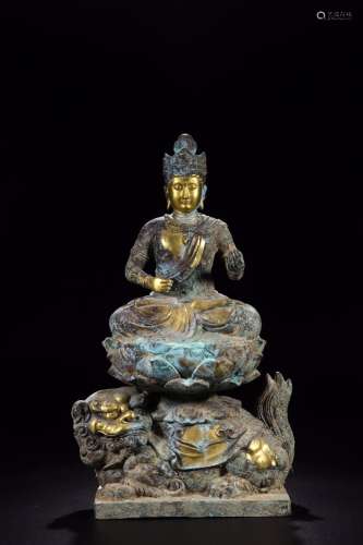 : copper and gold manjusri bodhisattva's statueSize: 43 ...