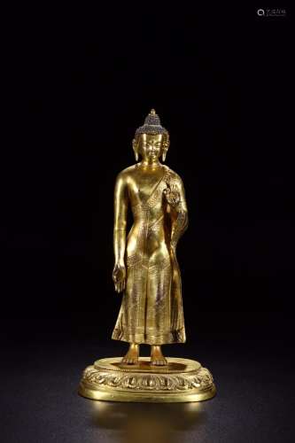 : copper and gold Buddha stands resembleSize: 15 cm wide 11 ...