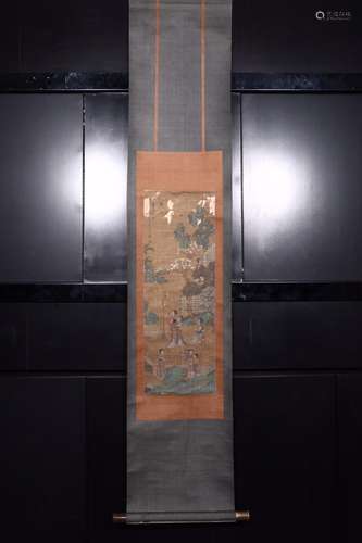 Liu nian 旾 garden play figure, silk scroll vertical shaftSi...