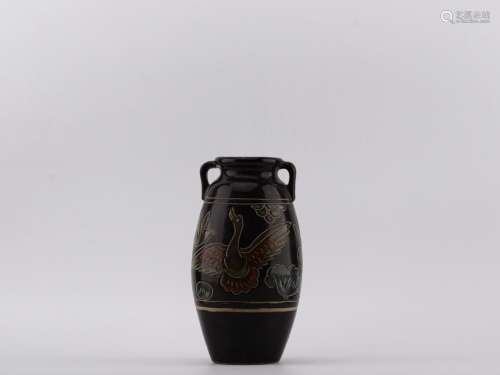 ji kiln black glaze bottle of coloured drawing or patternSiz...