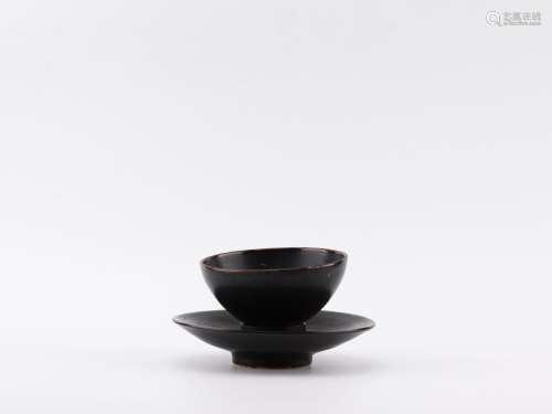 ji kiln black glaze green tea lightSize: 8.7 cm diameter, 11...