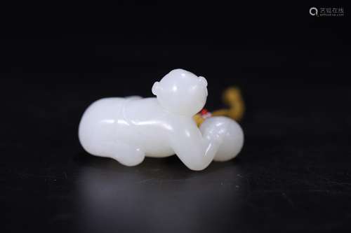 Old hetian jade lad carvings, suet white jade is exquisite, ...