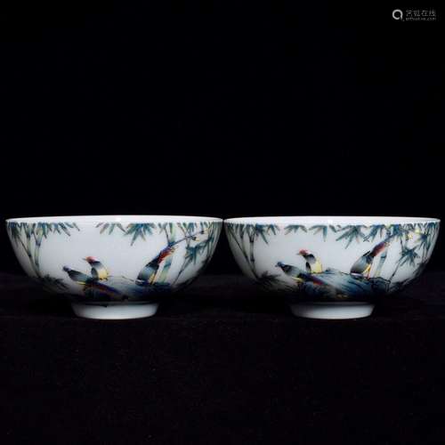 Colored enamel ribbon bamboo stone cup,Size high caliber 3.8...