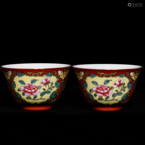 Alum red colored enamel flower grain cup,In the high caliber...