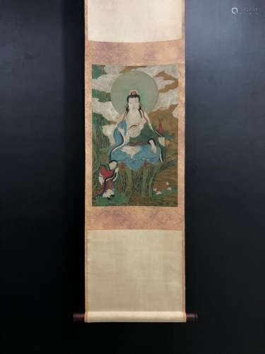 : Ding Yunpeng silk scroll Buddha figureSize: 37 x60. 5 cm