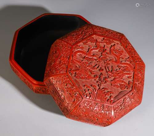 Eight side box, carved lacquerware dragon pattern12 22.5 cm ...