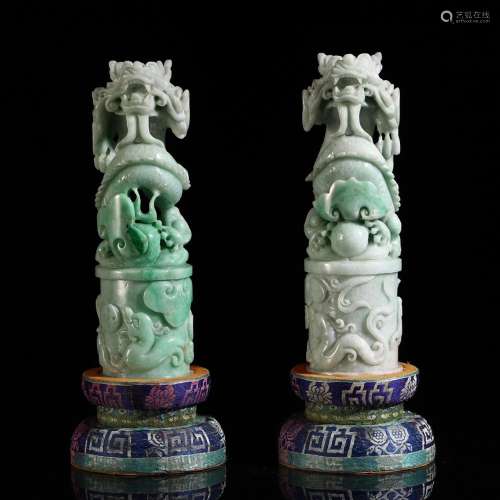 , dragon jade seal pairThe total weight of 16.3 4.7 cm in di...