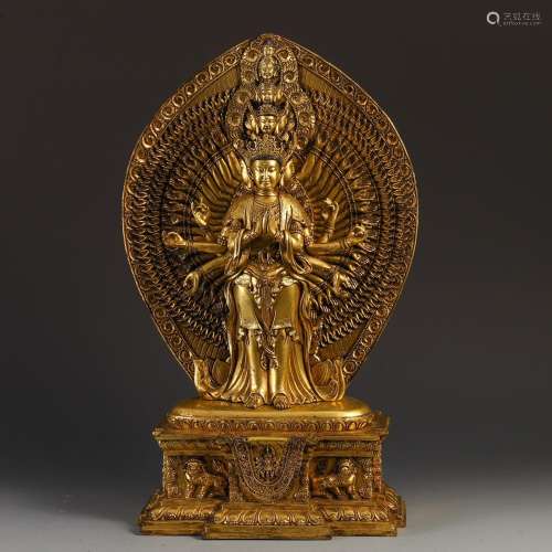 Ten side guanyin, copper and goldSize, wide 47 high 29.2 15....